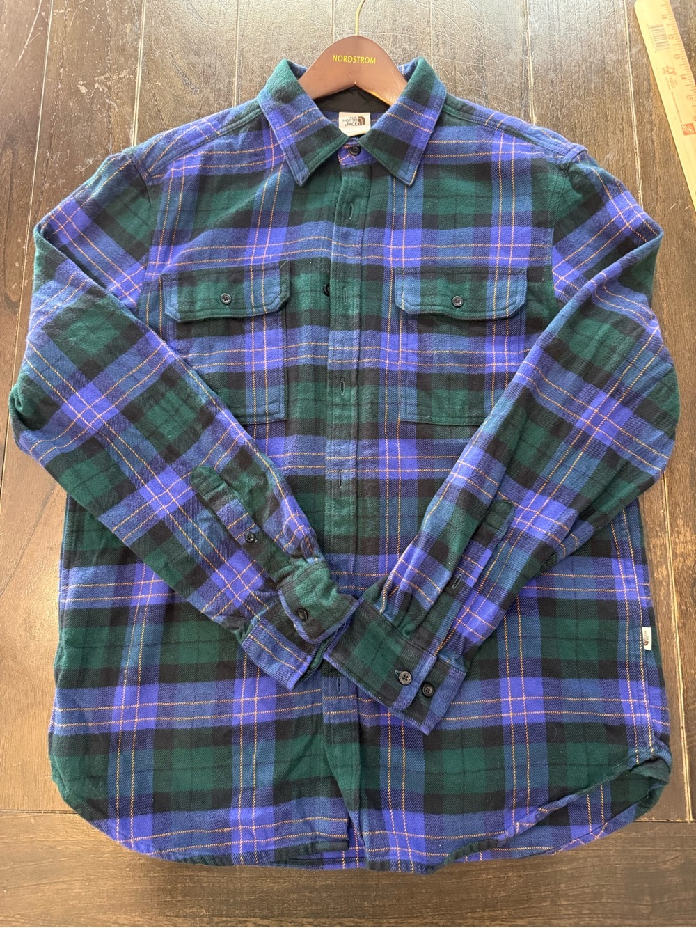 The North Face Flannel Shirt Mens M Blue Green Plaid Heavyweight Button Up